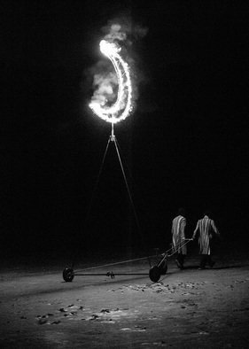 Maciej Wysocki: 'the two who stole the moon', 2014 Black and White Photograph, People. moon, night, theft, two men...