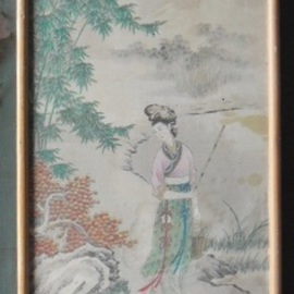 Ghulam Nabi: 'Antique Chinese art work', 1924 Other Painting, Beauty. Artist Description:    Antique Chinese artwork with signs and stamps. , Antique Chinese, Painting, Beauty Beautiful, Fabric  ...