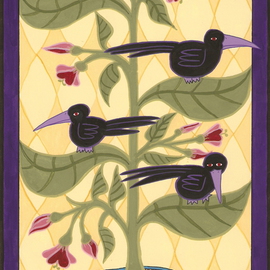 Teresa Sherwin: 'Blackbirds', 2012 Gouache Drawing, Animals. Artist Description:      Gouache on Arches 140 lb. paper.           ...