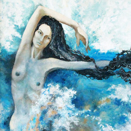 Nadezhda Scherbakova: 'sea foam', 2019 Other, People. Artist Description: author s worksensuality bluethe only work of art    whitewoman oil paintingsea oceannaked woman    mermaid...