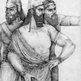 Nahrain Michael: 'Assyrian king', 2004 Pencil Drawing, History. Artist Description:  taken from multiple reliefs, this is an portrait of the king monitoring a building process. ...