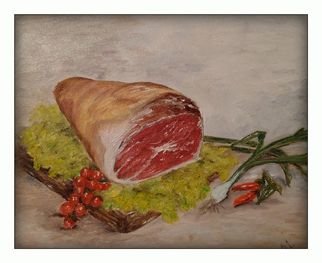 Artist: Irene Nilemo - Title: typical italian rustic food - Medium: Oil Painting - Year: 2017