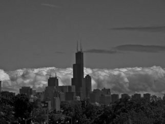 Artist: Nancy Bechtol - Title: Black and White Cloudy skyline Chicago - Medium: Color Photograph - Year: 2009