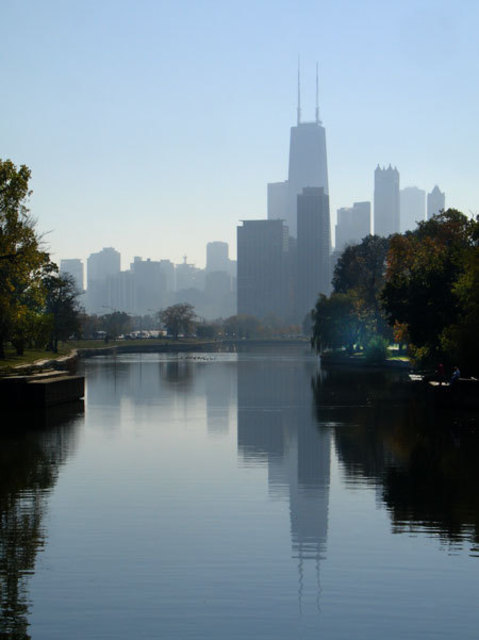 Nancy Bechtol  'Chicago Skyline Lincoln Park Lagoon', created in 2009, Original Photography Mixed Media.