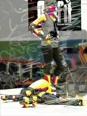 Nancy Bechtol: 'Roller Derby knocked down', 2010 Color Photograph, Abstract Figurative. roller derby, lines, people, woman, tattoo, intense, coloring, duality, motion, figures...