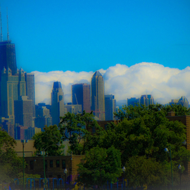 Nancy Bechtol: 'chicagocloudskyline', 2009 Color Photograph, Cityscape. Artist Description:         transformed vision Chicago skyline      ...
