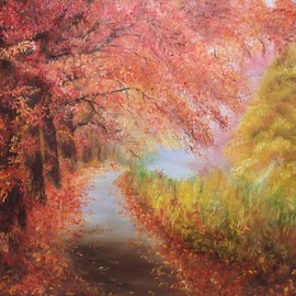 Natalie Demina: 'autumn rhapsody', 2021 Oil Painting, Nature. Artist Description: Painting, Oil Coloron Canvas2020Biafarin Artwork Code: AW127138890Beautiful autumn dissolves us in raspberry- gold tones. It s like an invitation to a fabulous ball, where the pass will be the whole spectrum of orange, which should be present in everything: in clothes, thoughts and mood  ...