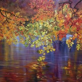 Natalie Demina: 'reflection of autumn', 2021 Oil Painting, Nature. Artist Description: Painting, Oil Coloron Canvas2020Biafarin Artwork Code: AW127633760Autumn is the most colorful time of the year  There are so many shades of gold, purple and ocher that you will be surprised at such a wild imagination of nature. Perhaps even the artist s richest palette ...