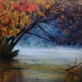 Natalie Demina: 'witchcraft autumn', 2021 Oil Painting, Nature. Artist Description: Painting, Oil Coloron Canvas2020Biafarin Artwork Code: AW877845791The painting shows a night lake, which reflects the colorful autumn leaves. And over the reservoir, the fog rises bizarrely. It feels as if a magic potion is being brewed in this lake, which the invisible mistress - Autumn ...