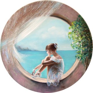 Nataly Kartseva: 'leila', 2018 Oil Painting, Glamor. ballerina window light  round canvas...
