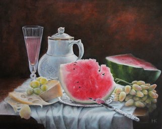 Artist: Nataly Kartseva - Title: still life with watermelon - Medium: Oil Painting - Year: 2017