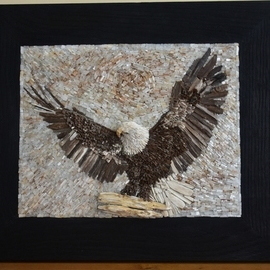Natasa Ribac: 'Mosaic Eagle', 2018 Mosaic, Birds. Artist Description: This artwork is made of natural stones, petrified wood, semi- precious stone and crystals.  Inspired by the beauty I see in eagles, this artwork can either be hung or used as a trivet.  The piece comes in oak burnt wood frame.  This artwork has 3D details, like head ...