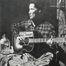 Charles  Rogers Artwork Woody Guthrie This Machine Kills Fascists, 2013 Charcoal Drawing, Music