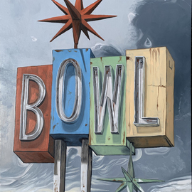 Nathan Rhoads: 'vintage bowl', 2021 Oil Painting, Representational. Artist Description: I have always loved old signs. My designer brain flips out when I see vintage neon signs. So, I am working on a collection of work that embodies those amazing, old neon signs. What intrigues me most about this body of work is the juxtaposition of the sign ...