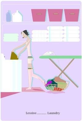 Nathalie Choupay: 'Laundry', 2012 Illustration, Digital.  House wife doing house work. Illustration digital. ...