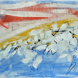 Martin Navratil: 'Flowers', 2011 Mixed Media, Abstract Landscape. Artist Description:  Flowers, Yellow passe- partout 40x50 cm, Tempera, Ink, Latex, Acrylic, Paper, Roof, Landscape, Country, Painting...
