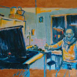 Nickolay Dudenkov: 'Kitchen in the electric light', 2011 Oil Painting, Portrait. 