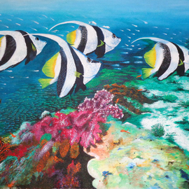 Neeraj Parswal: 'Fishes and Coral reefs', 2014 Acrylic Painting, Animals. Artist Description:     Original and hand crafted acrylic painting on canvas. The artwork is unframed and nicely created with high quality materials. The visuals of the artwork showing beautiful fishes , coral reefs and seawater. The artwork is created on streached canvas. Original artwork and prints in different sizes are available for ...