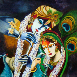 Neeraj Parswal: 'Immortal Love of Radha Krishna', 2015 Acrylic Painting, Conceptual. Artist Description:                   Original and handcrafted acrylic  painting on canvas.  The artwork is unframed and nicely created with high quality materials and museum quality visuals.The theme and title are inspired by true and inspirational integration of divine souls.Original artwork and prints in different sizes are available for sale.Authentication ...
