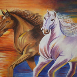 Neeraj Parswal: 'The Rivals', 2014 Other Painting, Animals. Artist Description:      Original and hand crafted water color painting on acid free paperThe artwork is unframed and nicely created with high quality materials. The visuals of the artwork showing  wild horses in action. The title and theme behind the artwork denotes the Rival attitudes of individuals in the race of ...