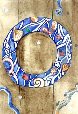 Niina Niskanen: 'sea wreath', 2012 Watercolor, Undecided. This is listing for my original painting called  Sea wreath . Showing a beautiful detailed nautical sea wreath. Would be lovely art for anyone who enjoys nautical subjects.Size of the painting: 20 x 29 cm   8 x 11 inPainted with watercolors on cold pressed watercolor paperFits easily into ...