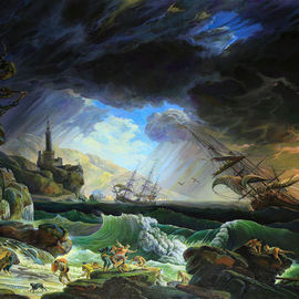 Sergey Lesnikov: 'a shipwreck', 2010 Oil Painting, Sea Life. Artist Description: Claude- Joseph Vernet - A Shipwreck in Stormy Seas.sea, storm, shipwreck...