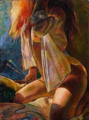 Sergey Lesnikov: 'inspiration', 2020 Oil Painting, Erotic. Nude girl in the studio, oil on canvas...
