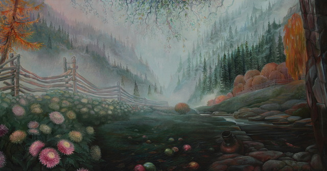 Artist Sergey Lesnikov. 'Morning Fog' Artwork Image, Created in 2021, Original Painting Oil. #art #artist