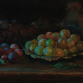 Sergey Lesnikov: 'plums', 2019 Oil Painting, Still Life. Artist Description: Original still life composition, oil on canvas...