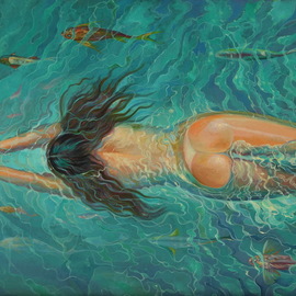 Sergey Lesnikov: 'swimming', 2021 Oil Painting, Erotic. Artist Description: Oil on canvas...