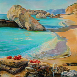 Sergey Lesnikov: 'warm waves', 2019 Oil Painting, Seascape. Artist Description: Summer fantasy.  A good alternative to seaside vacation in pandemic times. ...