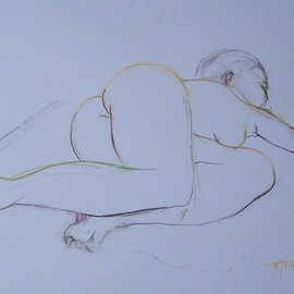 Nicole M. Mathieu: 'lying nude', 2005 Pencil Drawing, nudes. Artist Description:  nude pastel pencils line drawing paris france                          ...