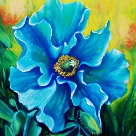 Iryna Fedarava: 'blue himalayan poppy', 2014 Oil Painting, Floral. Artist Description: Blue Himalayan poppy with delicate petals of a delightful blue color. ...