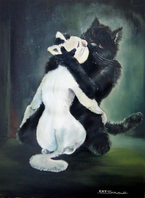 Artist Viacheslav Nikolaev. 'Cuddle Yin And Yang' Artwork Image, Created in 2006, Original Painting Oil. #art #artist