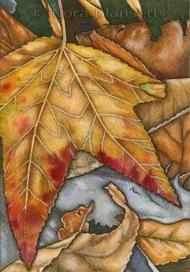 Nora Blansett: 'October', 2012 Watercolor, nature.  october november autumn fall season seasonal leaves leaf forest yellow brown red green ...