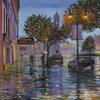 William Christopherson: 'October Night', 2017 Giclee, Cityscape. An October fall night on Public Square, Watertown, NY.  Giclee printing on stretched Hahnemeulle cotton canvas gallery wrapped.  Is prepared for hanging incl. wire, hooks, and hanger.  Signed and sequentially numbered by the artist, with certificate of authenticity. ...