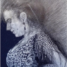 Nick Skarvelakis: 'spanish flamenco seville', 2016 Pencil Drawing, Culture. Artist Description: Painting from original photo captured in Spain.  A Woman in Seville that dances Flamenco.  Passion and dance characteristics are visible in the painting. ...