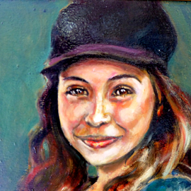 Renuka Pillai: 'Smile', 2018 Oil Painting, Beauty. Artist Description:  Portrait of a young girl at a fair in Indio, CAportrait, profile blonde, beauty...