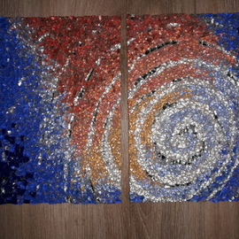 Natalija Zabav: 'birth one two', 2018 Mosaic, Space. Artist Description: this mosaic is made from very small pieces of mosaic glass, smalti, mirror.  It s not framed, nor is it ready to hang on the wall.  The picture frame as well as the frame is available to the customer s wishes.  The mosaic represents the birth of the ...