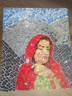Natalija Zabav: 'marija magdalena', 2018 Mosaic, Christian. This mosaic image of St. Mary Magdalene was inspired in a dream. I woke up with the idea that I needed to do exactly this kind of picture. I saw her all proudly and glowing in front of me. For she is the one who loved and was loved. She ...
