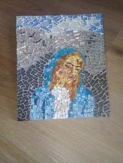 Natalija Zabav: 'mother mary', 2018 Mosaic, Christian. This beautiful mosaic picture depicts Virgin Mary at the moment she learned that she was chosen for the mother.In it, I recognized fear and panic, as well as the nonsense. Being a mother is not an easy task and I believe she was wondering if it is worth the ...