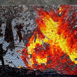 Natalija Zabav: 'optimist', 2018 Mosaic, Life. Artist Description: Slika se imenuje Optimist.Je druga iz serije Sile narave. Ta predstavlja Ogenj.Ogenj je ena izmed dobrin, ki so nam dane.  Ogenj je tisti, ki nas razsvetli v temni noAi, ki nam deje toploto, s pomoAjo ognja si pripravimo hrano. Vendar pa - njegovo moA  Ognja  ...