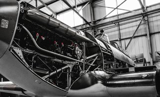 Des Byrne: 'Spitfire', 2015 Color Photograph, Airplanes.  Spitfire being serviced, airplane, aeroplane world war 2 ww2 wwII classic vintage ...