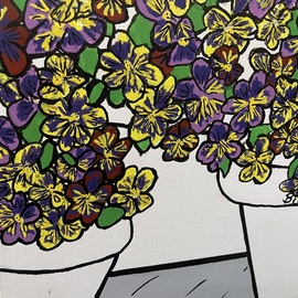 Brita Ferm: 'pansies', 2015 Acrylic Painting, Floral. Artist Description: White pots of purple pansies. Acrylic on canvas...
