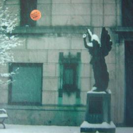 Ron Ogle: 'Wolfes Angel Takes A Shot', 2004 Collage, Sports. Artist Description:  Thomas Wolfe' s father sold tombstone angels like this one, which stands, here in the snow, in downtown Asheville, North Carolina, hometown of Thomas Wolfe. There' s angels in Asheville, and they are not made of stone. Tom Wolfe' s novels influenced which Beat Generation ...