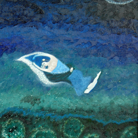 Obert Fittje: 'Lovers in a Moonlit Sky', 2005 Oil Painting, Love. Artist Description:  This painting wss inspired by the Chagall painting 