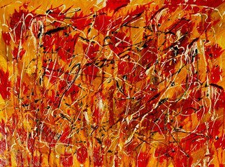 Obert Fittje: 'Wounded Autumn', 2006 Oil Painting, Abstract Landscape.  Inspired by the work of Pollock, except on a smaller scale, this painting was created by laying down a background of fall autumn colors.  Then black and white lines were dripped and squirted onto the canvas.   ...