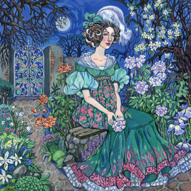 Oksana Ivanik: 'Night Fragrance', 2017 Tempera Painting, Fantasy. Artist Description: Sometimes you want to be carried from reality into the place where romanticism, music and poetry predominate, where the characters of the book, which you have read, come to life. You wish to get into the world where all colours become bright and rich. You desire to find ...