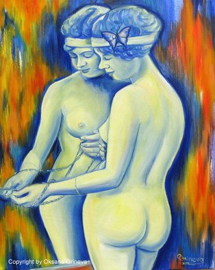 Oksana Grineva: ' The Mirror has two Faces', 2012 Oil Painting, nudes.          Nude, Figurative, female, people, woman , contemporary, original, giclee, prints                     ...