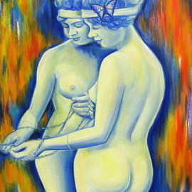 Oksana Grineva: ' The Mirror has two Faces', 2012 Oil Painting, nudes. Artist Description:          Nude, Figurative, female, people, woman , contemporary, original, giclee, prints                     ...